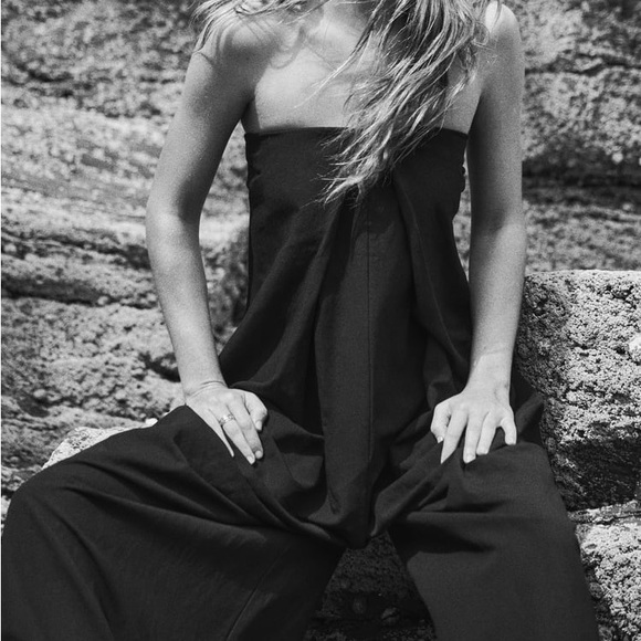 Zara Pants & Jumpsuits Zara Strapless Linen Blend Jumpsuit Poshmark